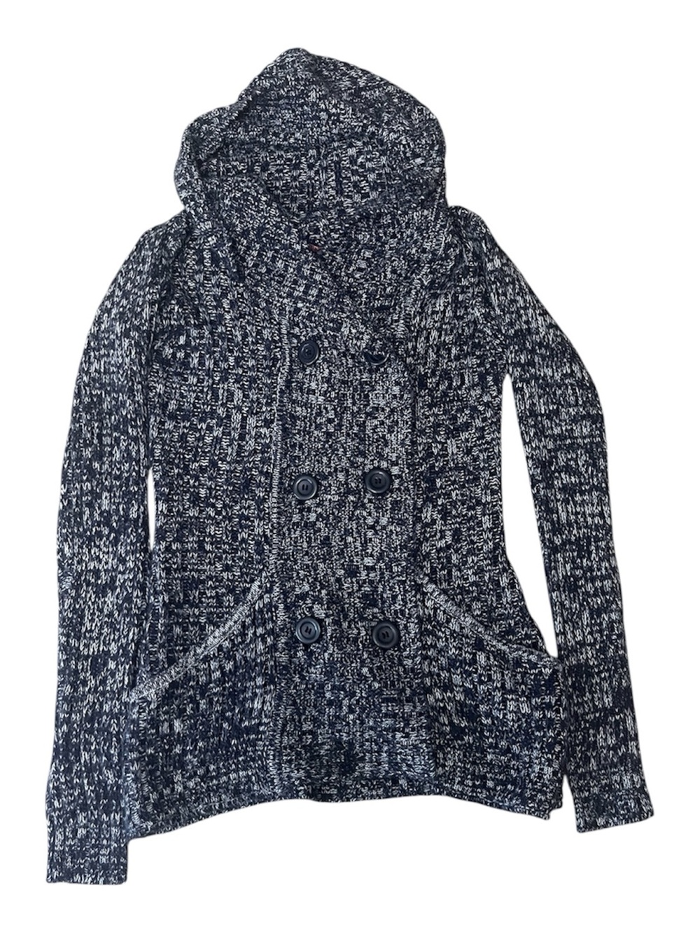 Aeropostale Navy & White Marled Hooded Double-Breasted Cardigan